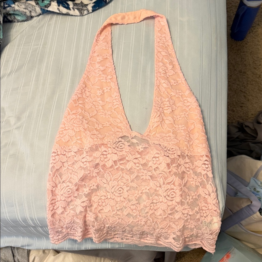 Amazon Women's Pink Lace Halter Crop Top